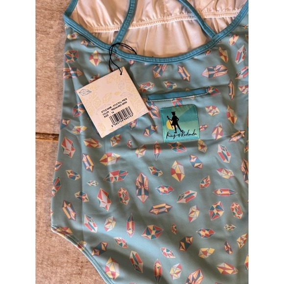 King of Redonda Girls One-Piece Swimsuit Size 14 Blue Geometric Criss Cross NWT - Picture 8 of 8